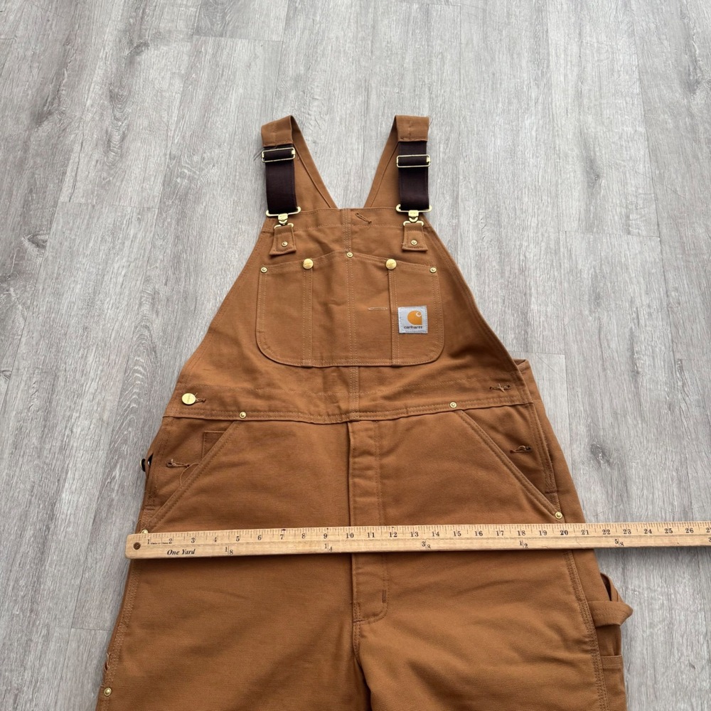 Carhartt R02 BRN Quilted Lined Double Knee Duck Bib Overalls Brown Mens 36x32 - Picture 6 of 8